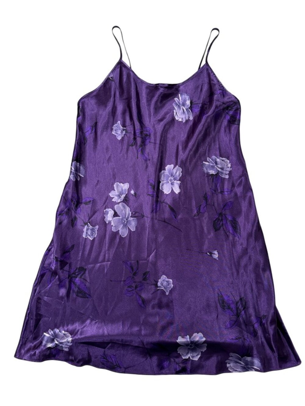 Secret Treasures Ladies Large Purple Floral Satin Nightgown Sleeveless Vintage